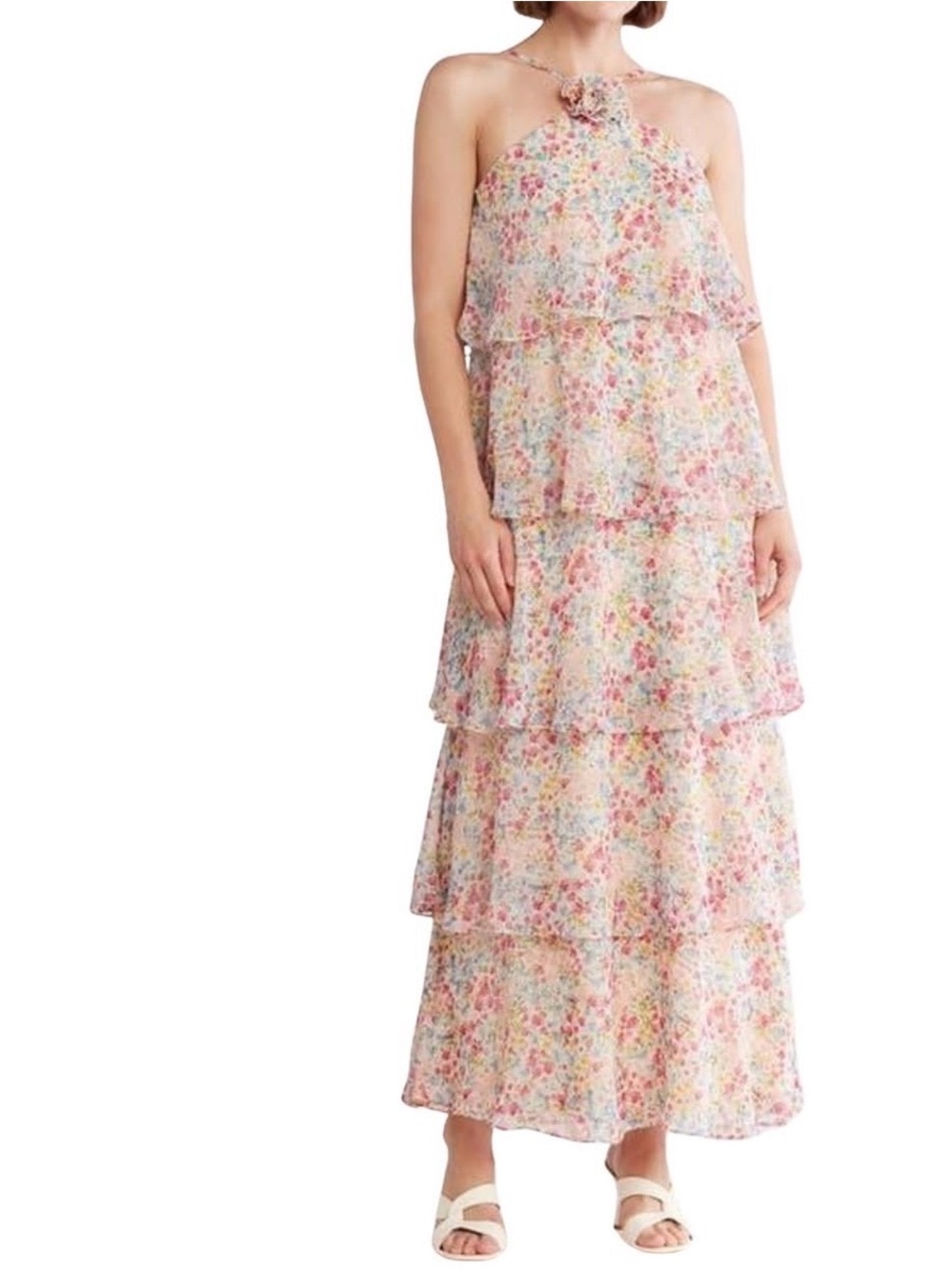 VERO MODA maxi dress Tiered Floral Halter in Pastel Multi